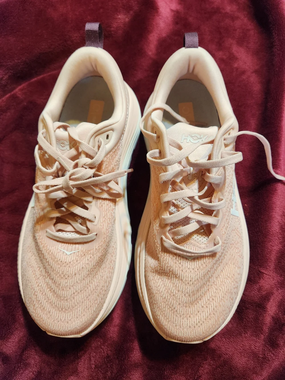 Hoka Women's Light Peach Knit Lace-Up Sneakers